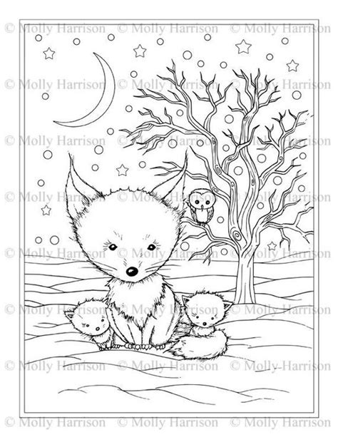 For kids & adults you can print cute or color online. Fluffy Winter Fox Family coloring page - Printable Instant ...