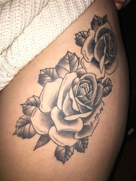 The rose hip tattoo by sebastian nowacki is beautiful and it's definitely made with love. Pin by Rachael Orsi on Tattoos | Rose tattoo on hip, Hip ...