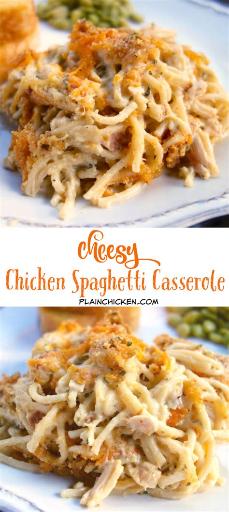 Cream of chicken soup is a childhood favorite for many people. Cheesy Chicken Spaghetti Casserole - chicken, spaghetti ...