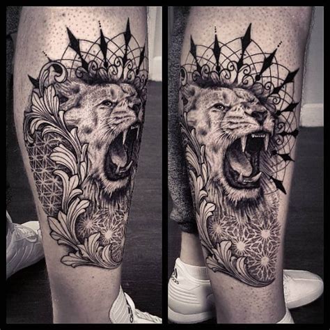 Lion tattoo black and grey. Today's efforts 🦁 #lion #liontattoo #geometrictattoo #dotworktattoo #blackandgreytattoo #inked # ...