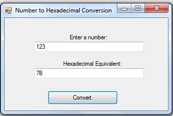 Convert from/to decimal, hexadecimal, octal and binary. Convert Number to Hexadecimal in VB.NET | Free Source Code ...