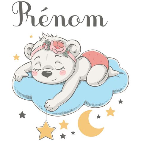 Sticker prénom personnalisable ourson fille fait dodo – Stickers IDEES ...