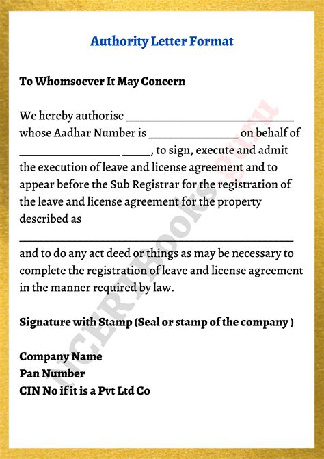 Here are different versions of authority letter to suit your needs. Authority Letter Format and Samples | How to Write a Letter of Authority?