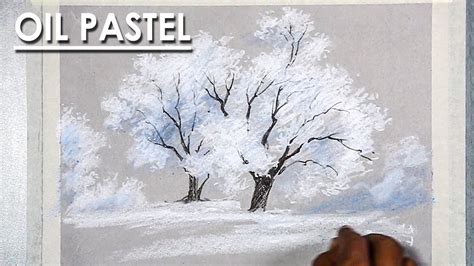 We draw line of office of different flowers of feathers on the head and on a neck at a crane. How to Draw Snowy Winter Trees in Oil Pastel - YouTube