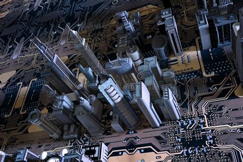 Show telephone show email visit website. 3D city on circuit board. A 3D city on a circuit board # ...