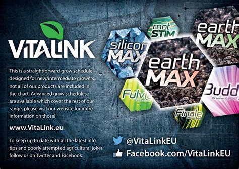 Use 1ml/1l during peak flowering week (bloom week 5 or 6). Earth Max - VitaLink Growth Chart