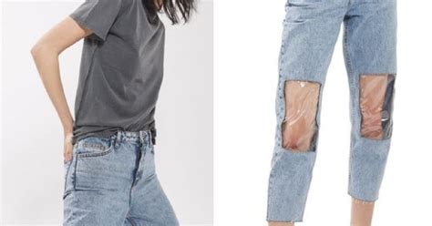 Topshop's plastic knee jeans sent the internet into a frenzy in the spring of 2017. Topshop Wants You To Buy 'Mom Jeans' With Clear Plastic ...