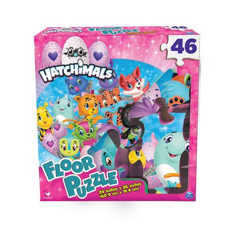 Magnifying glass on missing puzzle over brown paper textured backdrop. Spin Master - Cardinal Games Hatchimals 46 Piece Floor Puzzle