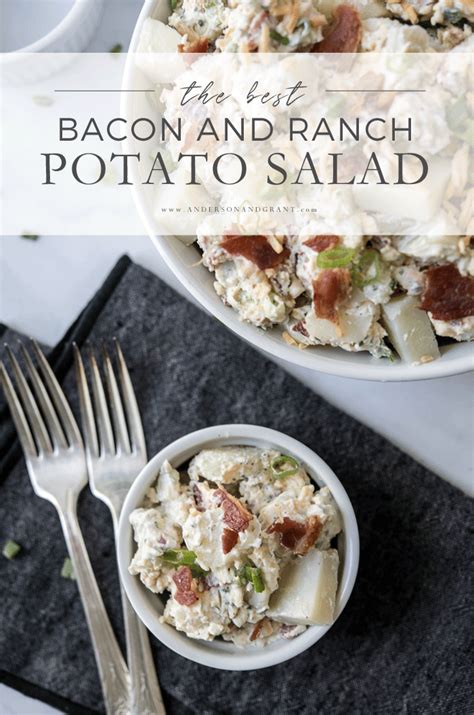 It's just boiled new potatoes tossed with a dressing of sour cream, vinegar, green onions, fresh dill, salt and pepper. Bacon, Ranch, and Sour Cream Potato Salad Recipe | ANDERSON+GRANT