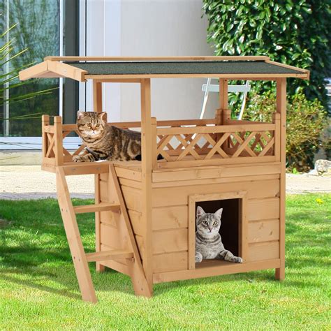 Cozycatfurniture waterproof insulated cat house for outdoor use. PawHut Cat House Puppy Pet Home Outdoor Garden Roof ...