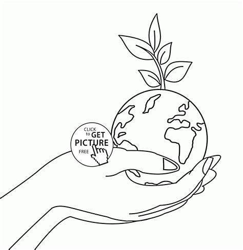 The coloring page is printable and can be used in the classroom or at home. Planet earth on Hand - Earth Day coloring page for kids ...