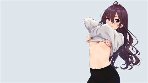 Anime boy grey hair purple eyes. underboob, purple hair, undressing, blue eyes, anime girls ...