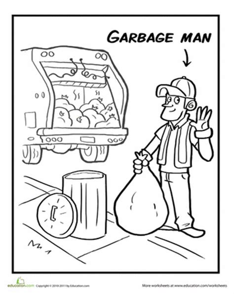 Cute little police officer picture coloring page. Color the Garbage Man | Worksheet | Education.com ...