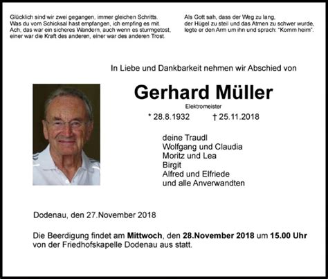 Check spelling or type a new query. Traueranzeigen von Gerhard Müller | Trauer.HNA.de