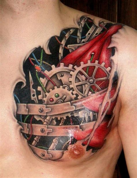 Biomechanical tattoos are really expensive but they are also among the most beautiful tattoo 10. Gear ripped skin tat | Ripped skin tattoo, Mechanic tattoo, Biomechanical tattoo