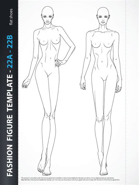 Legs, arms, and torsos on female bodies are drawn at unrealistic lengths and widths. Fashion croquis Template 22A 22B - Lady Fashion Design