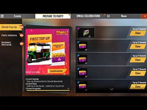 You can either take it through free fire elite pass or spend money to purchase attractive & premium items. Diwali Top Up 1 Diamond & Get Free Auto Rickshaw Skin ...