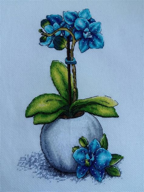 Cross stitch pattern in pdf 93w x 95h stitches aida 14 count, white (or colour of your choice): Blue orchid cross stitch pattern Tropical flower bouquet ...