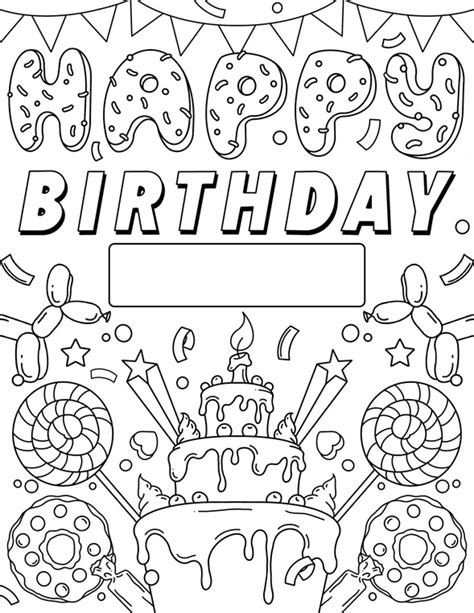 Greeting birthday party lettering with celebration hand drawn elements, decorative invitation card set. Color our free happy birthday coloring page that's also a ...