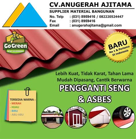 Atap asbes sendiri terbuat dari susunan berbagai serat asbes yang sangat halus dan kasat mata dengan berat yang sangat ringan. Jual Atap Go Green Harga Terbaru 2019 - CV. ANUGERAH AJITAMA