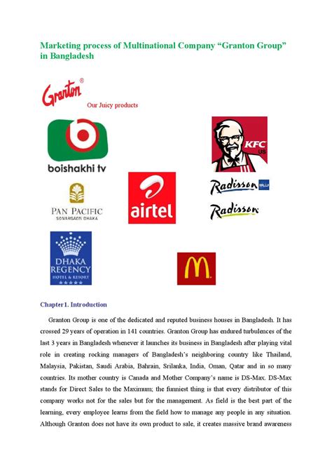 What are some examples of multinational companies in malaysia? Marketing process of multinational company "granton group ...