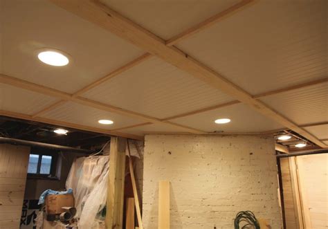 The ceiling joists are 8.5 feet from the floor, and there is duct work and various service stuff down the ceiling of the theater will consume 4 of them and maybe a bit of the 5th, but the rest will get used. Diy bead board ceiling in the basement | Basement ceiling ...