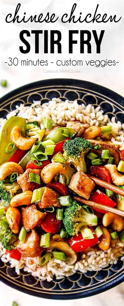Fragrant ginger, tender veggies and a creamy peanut stir fry sauce come together to make this delicious vegan dish. BEST Chicken Stir Fry (how to make ahead, freeze, tips & tricks) | Chinese chicken stir fry ...