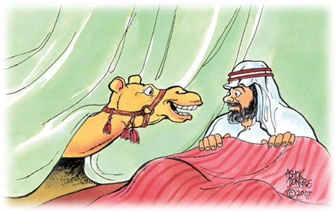 The term refers to an alleged arab proverb that if a camel is allowed to get its nose inside of a tent, it will be impossible to prevent the rest of it from entering. The argument just keeps rumbling on … | Uncommon Descent