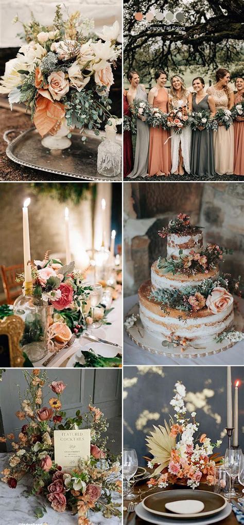 Orange and green wedding flowers. dusty orange,blush pink,taupe and grey fall wedding colors ...