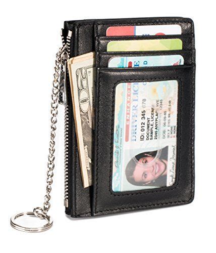 Slim short leather id credit card holder casual wallet coin purse keychain. Leather Zip Credit Card Holder Wallet with ID Window Keychain RFID Blocking Top grain cowhide ...