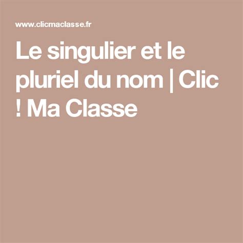 Le singulier et le pluriel du nom | Clic ! Ma Classe | Pluriel des noms ...