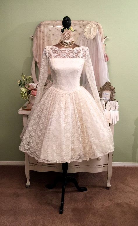 This 50s dress was made for brides who preferred a shorter dress that still looked decent and gorgeous. 50s Vintage Wedding Dress, Ballerina Dress, Lace Princess ...
