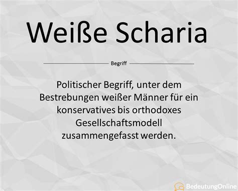 Šarīʿa ʃaˈriːʕa), islamic law, or sharia law is a religious law forming part of the islamic tradition. Was bedeutet "Weiße Scharia"? Bedeutung, Definition ...