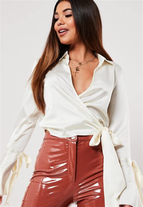 Browse other discount designer long sleeved top & more luxury fashion pieces at the outnet. White Satin Tie Side Blouse | Missguided