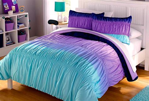 Packing a huge punch in a smaller frame, a twin xl bed gives sleepers more room to stretch out, while still being a perfect choice for smaller rooms. Tween Girl Comforter Aqua Blue Purple Ruffle Ruched Ombre ...