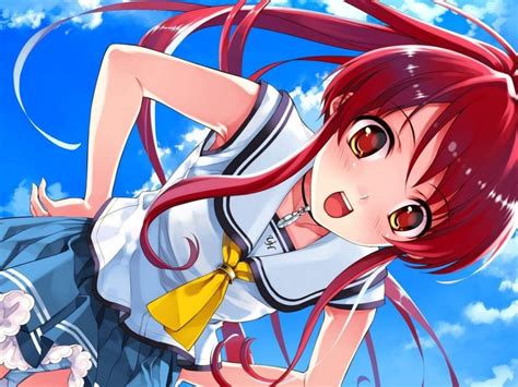 1024x768 px Anime Girls School Uniform sky smiling High ...
