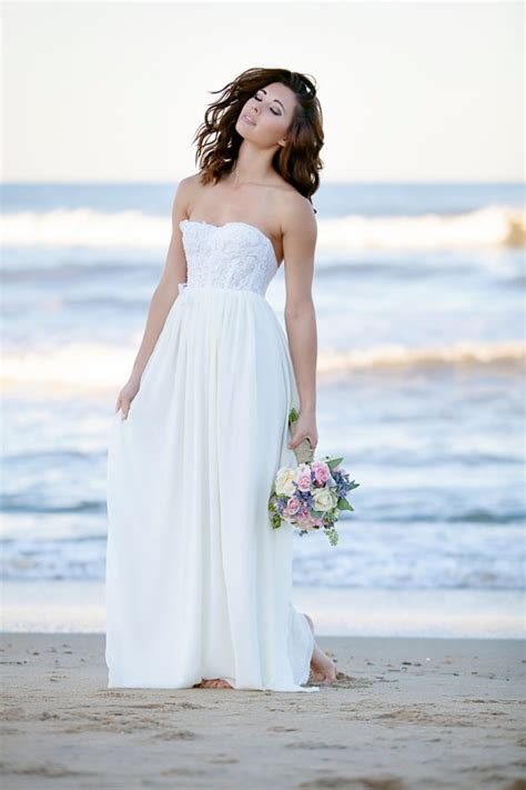 Expect to pay less than $200. lace-and-chiffon-strapless-custom-beach-wedding-dress ...