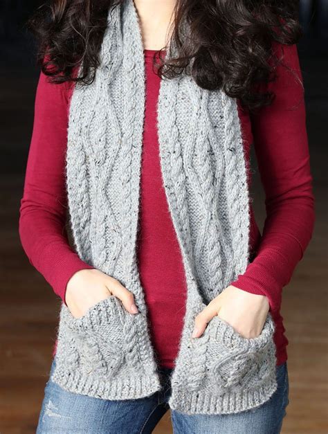 There are crochet scarf patterns for everyone included in this collection. Free Knitting Pattern for Cabled Pocket Scarf | Scarf ...