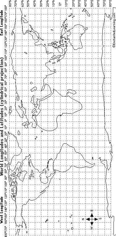 Latitude and longitude other contents World Latitude and Longitude Outline Map (cylindrical ...