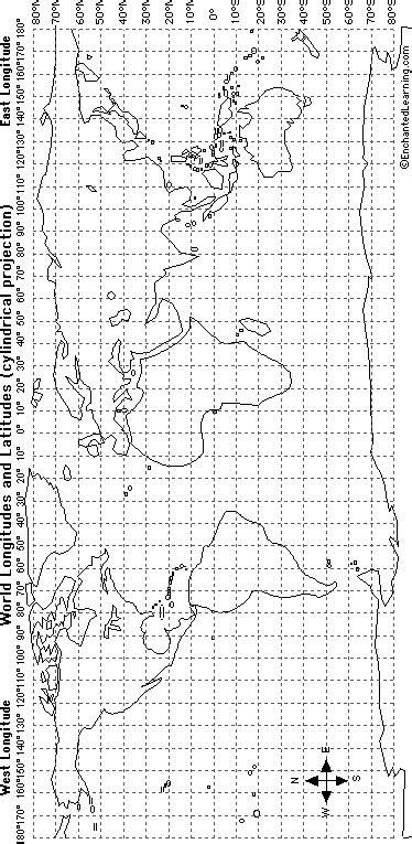 Slide the arrow guides along the x and y axis to help locate the intersecting points. World Latitude and Longitude Outline Map (cylindrical ...