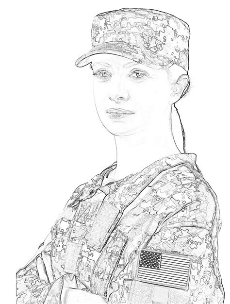 To help teach your kids about our military and the differences between each branch, here are five coloring pages with some fun facts about the united states army, marine corps, navy, air force, and coast guard. Beautiful Military Woman - Coloring | Grayscale coloring ...