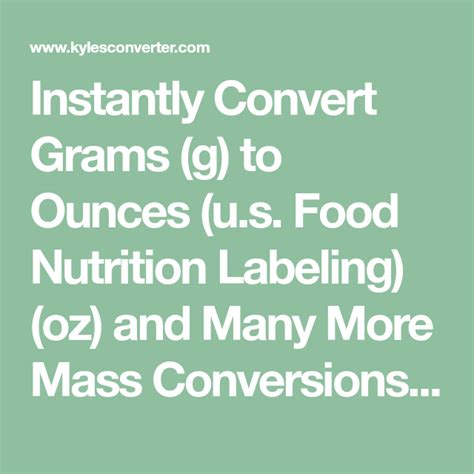 The grams to calories calculator is a simple tool that allows you to convert the amount of macronutrients (expressed in grams) into calories. Instantly Convert Grams (g) to Ounces (u.s. Food Nutrition Labeling) (oz) and Many More Mass ...