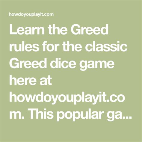 The greed dice game is based on the game zilch which has also been called 5000. Greed Rules, Instructions, Directions for the Greed Dice ...