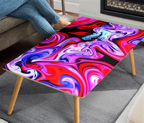 The tabletop is made from solid pine wood, while the base is made from a mix of solid and engineered wood. Abstract Color Splash Rectangular Coffee Table ...