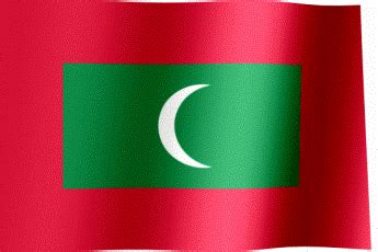 The flag of maldives is made up of a prominent red field with a green rectangle at its center and a white crescent moon vertically positioned in it. The Maldives Flag GIF | All Waving Flags