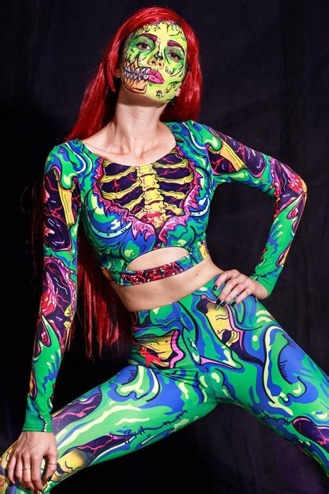 Maybe you would like to learn more about one of these? Zombie Crop Top Long Sleeved Top for Women Green Skeleton ...