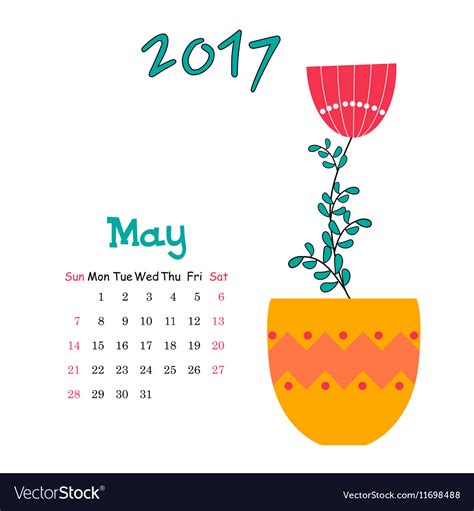 The allocation and dates of public holidays in malaysia are governed by various state and federal laws. Calendar for May 2017 with vase Royalty Free Vector Image