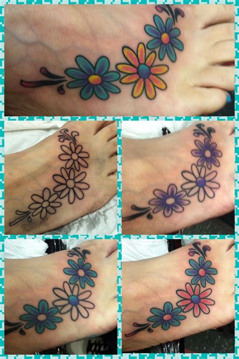 You can bring new life to any tattoo design by adding a watercolor element. My newest tat! Daisy flowers on my foot!!! | Daisy tattoo ...