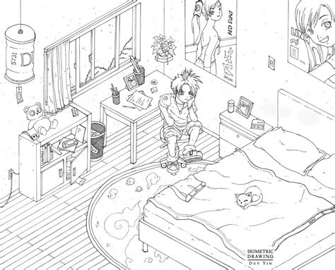 Modern interior design freehand drawing stock illustration. Isometric Drawing of a Bedroom by pixel-3 on DeviantArt