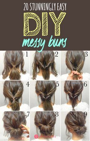 Here are the steps to make this hairstyle easily: 20 Stunningly Easy DIY Messy Buns | Hair styles, Thick ...